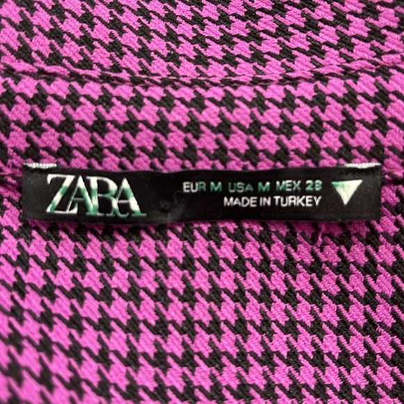 M // Zara Purple Black Houndstooth Long Sleeve Tie Hem Collared Wrap Crop Top - Picture 10 of 11